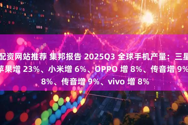 配资网站推荐 集邦报告 2025Q3 全球手机产量：三星环比增 8%、苹果增 23%、小米增 6%、OPPO 增 8%、传音增 9%、vivo 增 8%